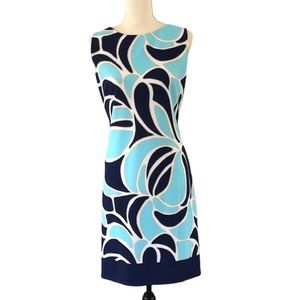 American Living Navy, Turquoise, White & Beige Patterned A-Line Dress Size 16